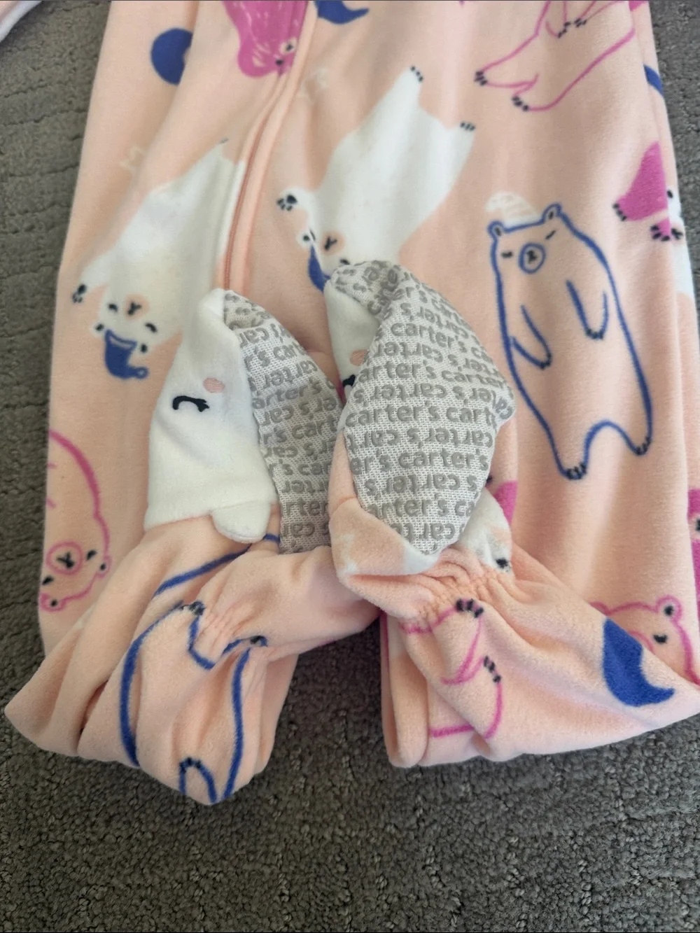 Carter's Pink & Blue Bear-Print Fleece One-Piece Footie